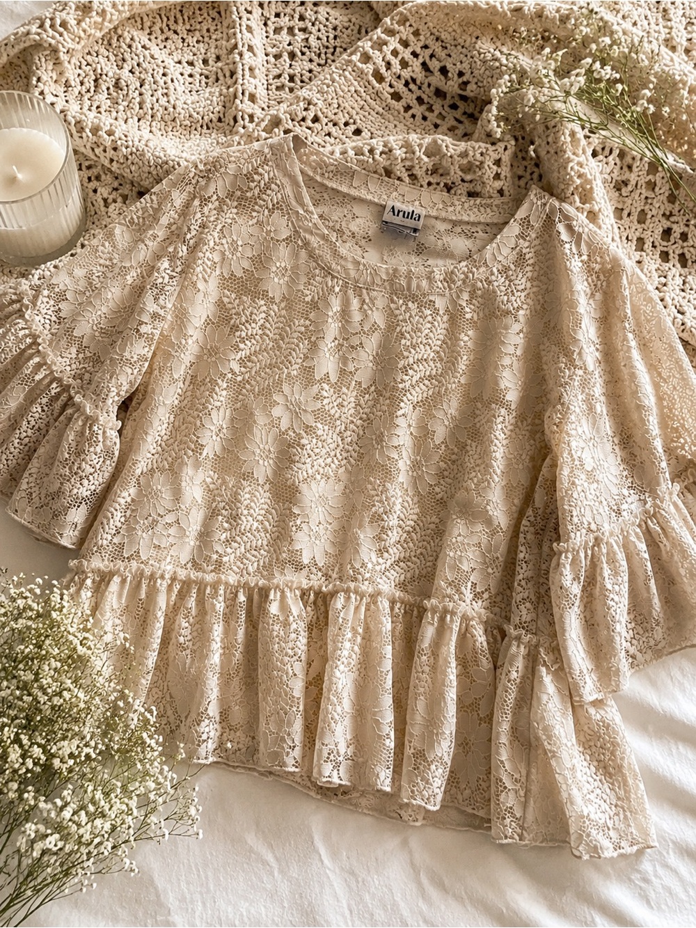 ARULA Ivory Lace Peplum Blouse